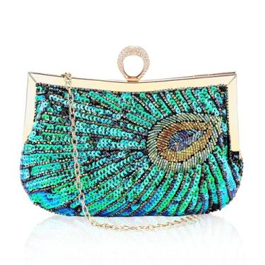 Imagem de Rkrouco Peacock Evening Clutch Beaded Sequins Party Wedding Purse., Verde 5, Elegante, vintage