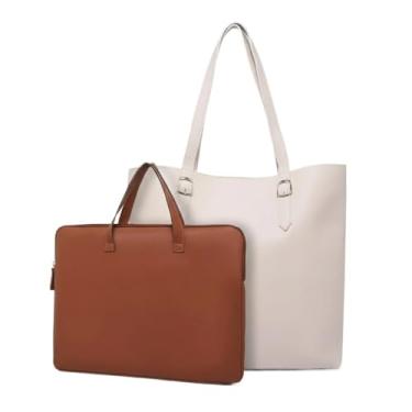 Imagem de Kit Bolsa Sacola + Pasta para Notebook 14 a 17 Polegadas com Alça, Bolsa Grande para Trabalho Estudo Viagem(Pasta Caramelo + Sacola Marfim)