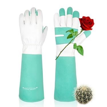 Imagem de HANDLANDY Luvas de jardinagem longas para homens e mulheres, luvas de poda de rosa à prova de espinhos, luvas de couro, luvas de jardim, luvas de trabalho para quintal (médio, verde)