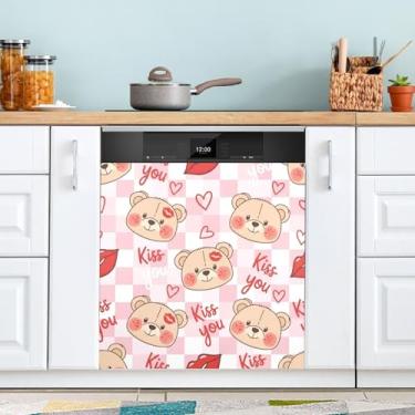 Imagem de ATTX Capa de ímã de máquina de lavar louça Ursos de Pelúcia Dia dos Namorados | Adesivo decorativo de eletrodomésticos de 58 x 66 cm para armários domésticos e eletrodomésticos #321
