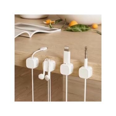 Imagem de Clipes organizadores de cabos, quadrados, brancos, pacote com 6, suporte de cabo multiuso, clipes de fio adesivos para gerenciamento de cabos de parede de mesa