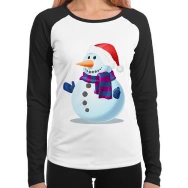 Imagem de Baby Look Raglan Boneco de neve Manga Longa - Foca na Moda, Branco, Pr