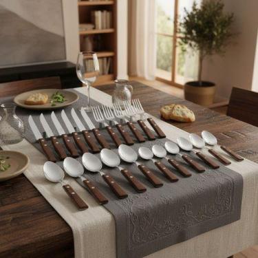 Imagem de Faqueiro Tramontina Tradicional 24 Peças Aço Inox com Cabos de Madeira