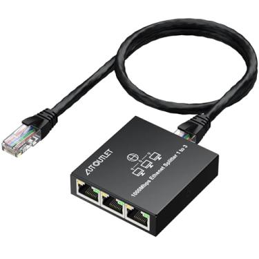 Imagem de AUTOUTLET Divisor Ethernet Gigabit de alta velocidade de 1 a 3 com cabo de alimentação USB - Conecte simultaneamente 3 dispositivos para uma rede eficiente em cabos Cat5/5e/6/7/8
