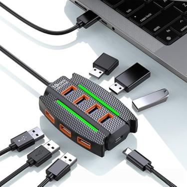 Imagem de Hub USB 2.0 com cabo, divisor USB de 10 portas, extensor de 5 Gbps, adaptador multiportas para carregamento/sincronização de dados, compatível com laptop, pen drive, console, impressora, câmera