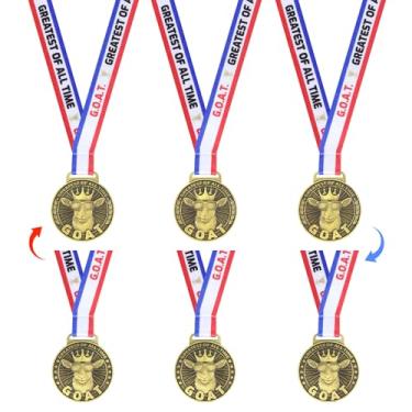 Imagem de Archerest Medalha de cabra dupla face de 6 peças com fitas de pescoço, prêmio maior de todos os tempos, medalha de pingente de cabras 3D para torneio esportivo de basquete e campeonato coleções MVP