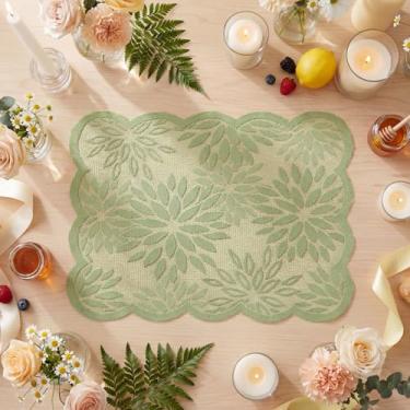 Imagem de Artoid Mode Jogo americano de renda verde dália conjunto de 4, tapetes de mesa de 30 x 45 cm para decoração de mesa de jantar de festa de aniversário de casamento