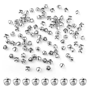 Imagem de 100 sinos de Natal a granel, sinos artesanais de metal para artesanato decorativo de Natal para férias, festivais, festas, presentes, projetos faça-você-mesmo (prata)