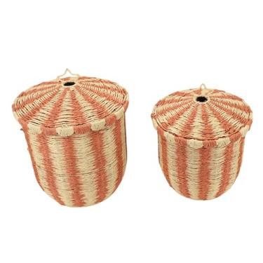Imagem de KUIDAMOS Cesta de Armazenamento Tecida Resistente de 2 Peças Com Tampa para Roupas, Cobertor, Brinquedos, Organização de Lavanderia, Cesta de Piso de Vime Decorativa Vintage para Sala de Estar,