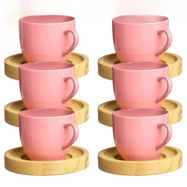 Imagem de Jogo de Xícaras com Pires de Porcelana Preta 170ML - Ideal para Café e Chá, Elegantes e Práticas para Residência e Mesa (Rosa)