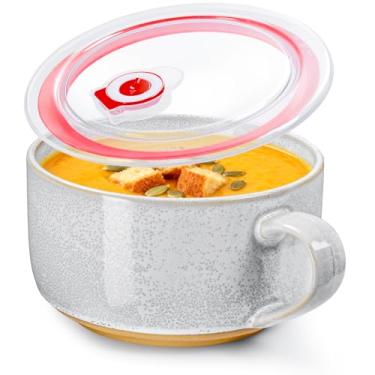 Imagem de NUTRIUPS Canecas de sopa de cerâmica de 850 g com Hanlde, tigelas de sopa de cebola francesa azul de 900 ml com tampa, tigelas de sopa grandes para café, cereal, salada, macarrão, chá