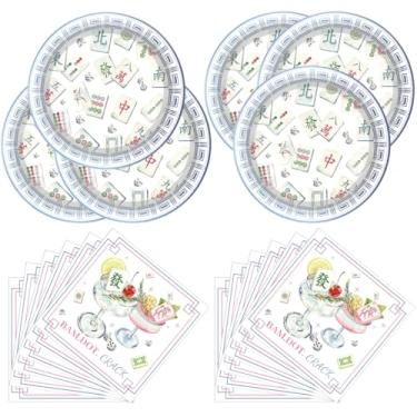 Imagem de Conjunto de talheres de festa Mahjong, pratos e guardanapos de coquetel de Mahjong, decorações de festa de jogos asiáticos