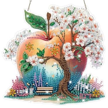 Imagem de Bowetile Kits de pendurar arte de diamante de flores de cerejeira para adultos, arte de diamante, apanhadores de sol, maçã, formato especial, 5D, pintura de diamante, pingente, enfeite de janela