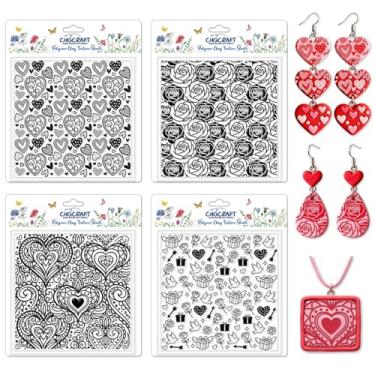 Imagem de CHGCRAFT 4 peças de folhas de textura de argila de polímero rosa e coração dia dos namorados mandala tapete de textura de argila de silicone para fazer brincos de argilas de polímero, joias