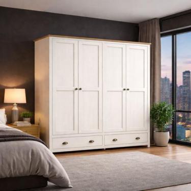 Imagem de Guarda Roupa Madeira Maciça Pinus 4 Portas Rústico Boho Campestre - La