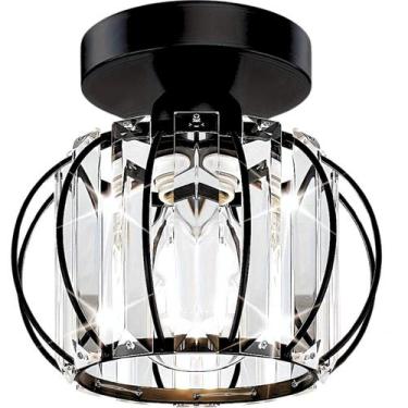 Imagem de Luminária 20cm Metal Preta 12 Cristais Lustre Plafon Teto E27 Gimpo KJ