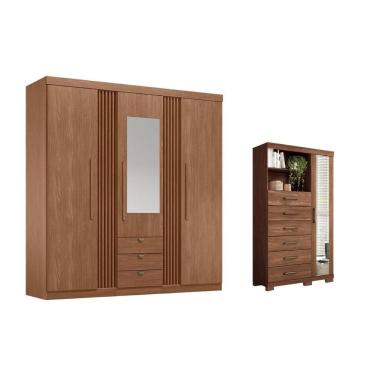 Imagem de Guarda Roupa +1 Cômoda Solteiro e Closet Qc246 4 Portas de Bater 9 Gavetas MDP com Espe...