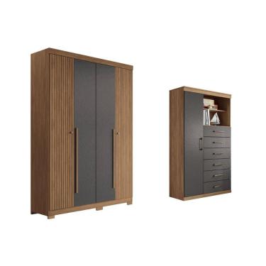Imagem de Guarda Roupa +cômoda 2 Peças Qc332 Jatobá/grafite - Santos Andirá