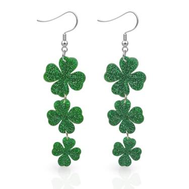 Imagem de LaBling Brincos femininos do Dia de São Patrício | Brincos pendentes de acrílico trevo irlandês | Brincos divertidos com chapéu de trevo - 001