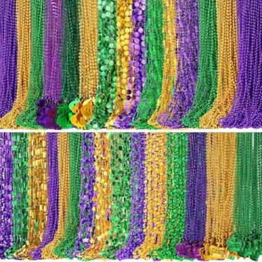 Imagem de FineCheer 1500 colares de contas de carnaval a granel roxo dourado verde decorações de carnaval colares de contas para decoração do dia de São Patrício baile de máscaras festa de carnaval suprimentos