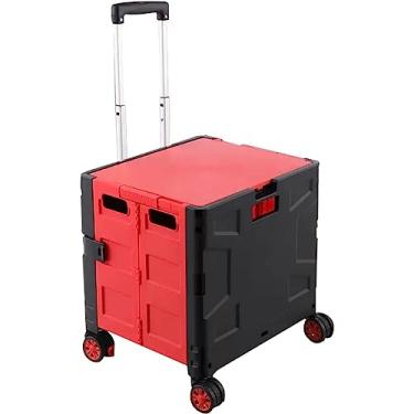 Imagem de Carrinho de rodinhas leve e portátil, carrinho de compras dobrável doméstico, caixa de armazenamento de acampamento ao ar livre, com rodas universais (Cor: Rojo, Tamanho: 65L)