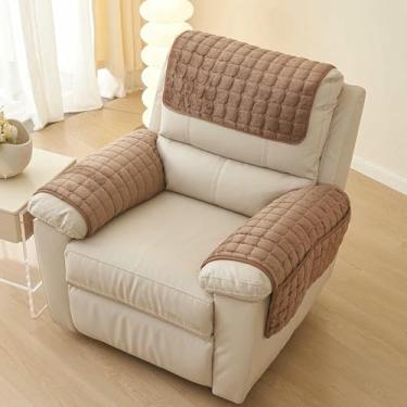 Imagem de Conjunto de capas de flanela para apoio de braço de poltrona reclinável com protetor de encosto de cabeça macio, capas antiderrapantes para braços de sofá e protetor de encosto de cabeça macio