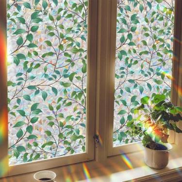 Imagem de Meetcolor Película de privacidade para janela de vitral decorativa, película de janela arco-íris com bloqueio de sol 3D, película adesiva estática sem cola para decoração de porta de vidro de quarto