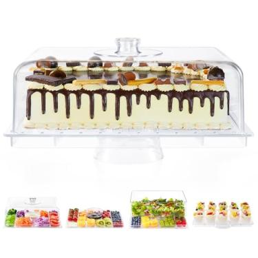 Imagem de Suporte de bolo com tampa - suporte retangular extra grande de 43 cm, conjunto de exibição de mesa de sobremesa multifuncional 8 em 1 e tábua de charcutaria, capa de cúpula de placa de bolo de