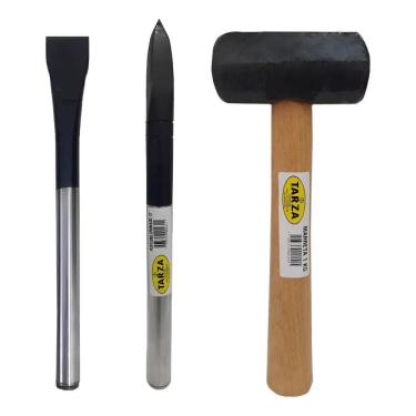 Imagem de Marreta 1Kg + Talhadeira Cromada 12 + Ponteiro 12 Aço Forjad