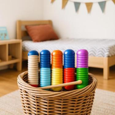 Imagem de Kit 05 Reco Reco Ganzá Instrumento Madeira Brinquedo Musical - Toy Mix