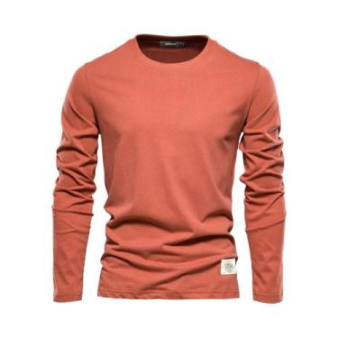 Imagem de Camiseta Masculina De Manga Longa 100% Algodão Casual De Primavera Alt