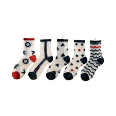 Imagem de Meias Femininas De Verão Com Renda De Cristal E Flores De Seda, 5 Pare