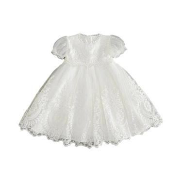 Imagem de Vestido De Batismo Para Bebê Menina Branco Bordado Com Saia Longa De T