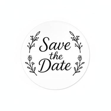 Imagem de Adesivos Save The Date 120 peças, selos redondos de envelope de casamento de 4 cm para convites, etiquetas autoadesivas com design floral preto e branco, decalques elegantes de papelaria para chá de