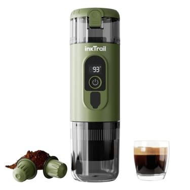 Imagem de InkTrail Máquina de café expresso elétrica portátil, cafeteira de viagem para acampamento, autoaquecimento com bateria recarregável, compatível com café moído e cápsula original NS para carro, trailer