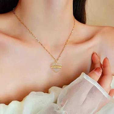 Imagem de Colar feminino com coração de cristal, amor, mamãe, aço inoxidável, banhado a ouro, delicado strass, corrente ajustável, joia delicada, 45,7 cm