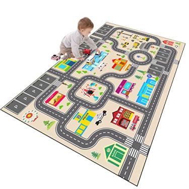 Imagem de Tapete infantil para carros de brinquedo, tapete educativo de trânsito rodoviário da vida urbana, tapete educativo, tapete de berçário antiderrapante para quarto de meninos e meninas 160 × 230 cm/63 ×