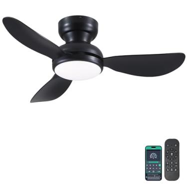 Imagem de Kviflon Ventiladores de teto modernos de 91 cm com luzes, pequeno ventilador de teto embutido com luz e controle remoto/aplicativo, 3 lâminas curvas reversíveis de 6 velocidades, 3 luzes reguláveis