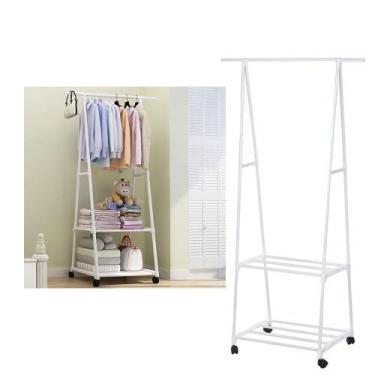 Imagem de Arara Dupla Organizadora Sapatos Roupas Com Rodas Prateleiras Cabideir