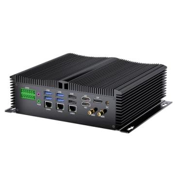 Imagem de msecore PC industrial sem ventoinha, mini computador com i7-1260P, 16G RAM 512G SSD, COM R232/ 422/485, LAN tripla de 2,5 G, GPIO, 4K, Wi-Fi, suporte WOL, tensão ampla de 9-36V, 2*HDMI, 1*DP, Windows