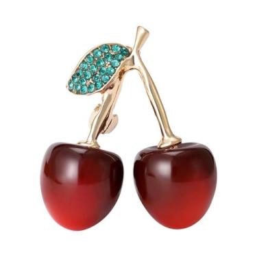 Imagem de Broches De Cereja Com Strass Unissex Para Mulheres, Pins De Frutas Em 