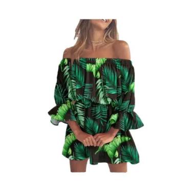 Imagem de Blusa Feminina Floral De Verão Ombro a Ombro Boho Casual Com Decote Ca