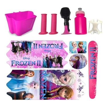 Imagem de Adesivo Cesta Bicicleta Infantil Buzina Manopla Froze Kit Ro