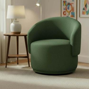Imagem de Poltrona Decorativa Giratória Sala de Estar Recepção Linho Jasmine Verde