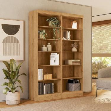 Imagem de Conjunto com 2 Estantes para Livros 10 Prateleiras 183x61,5cm Módulos e Complemento Fre...