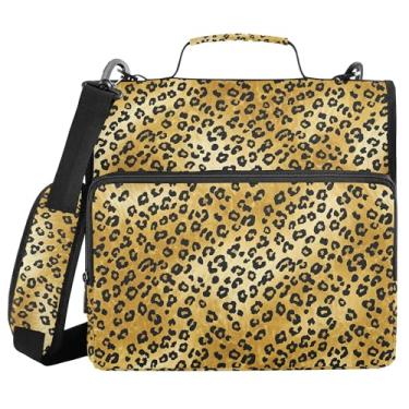 Imagem de SEHANY Fichário de zíper com estampa de leopardo com alça de ombro, capacidade para 500 folhas, vários bolsos, fichário com 3 anéis com zíper de 3 cm