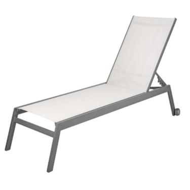 Imagem de Espreguiçadeira Chaise Outdoor Externa Itaguá Rivatti Alumínio Amêndoa Tela Mesh Bege Com Rodinhas