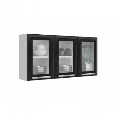 Imagem de Armario Aéreo Com Vidro Cozinhas Itatiaia Luce - 3 Portas - Preto