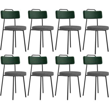 Imagem de Kit 08 Cadeiras Estofada Sala De Jantar Barcelona L02 Facto Verde Musgo Linho Cinza Escuro - Lyam