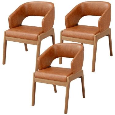 Imagem de Kit 03 Cadeiras De Jantar E Estar Living Estofada Lince L02 Couríssimo Camel